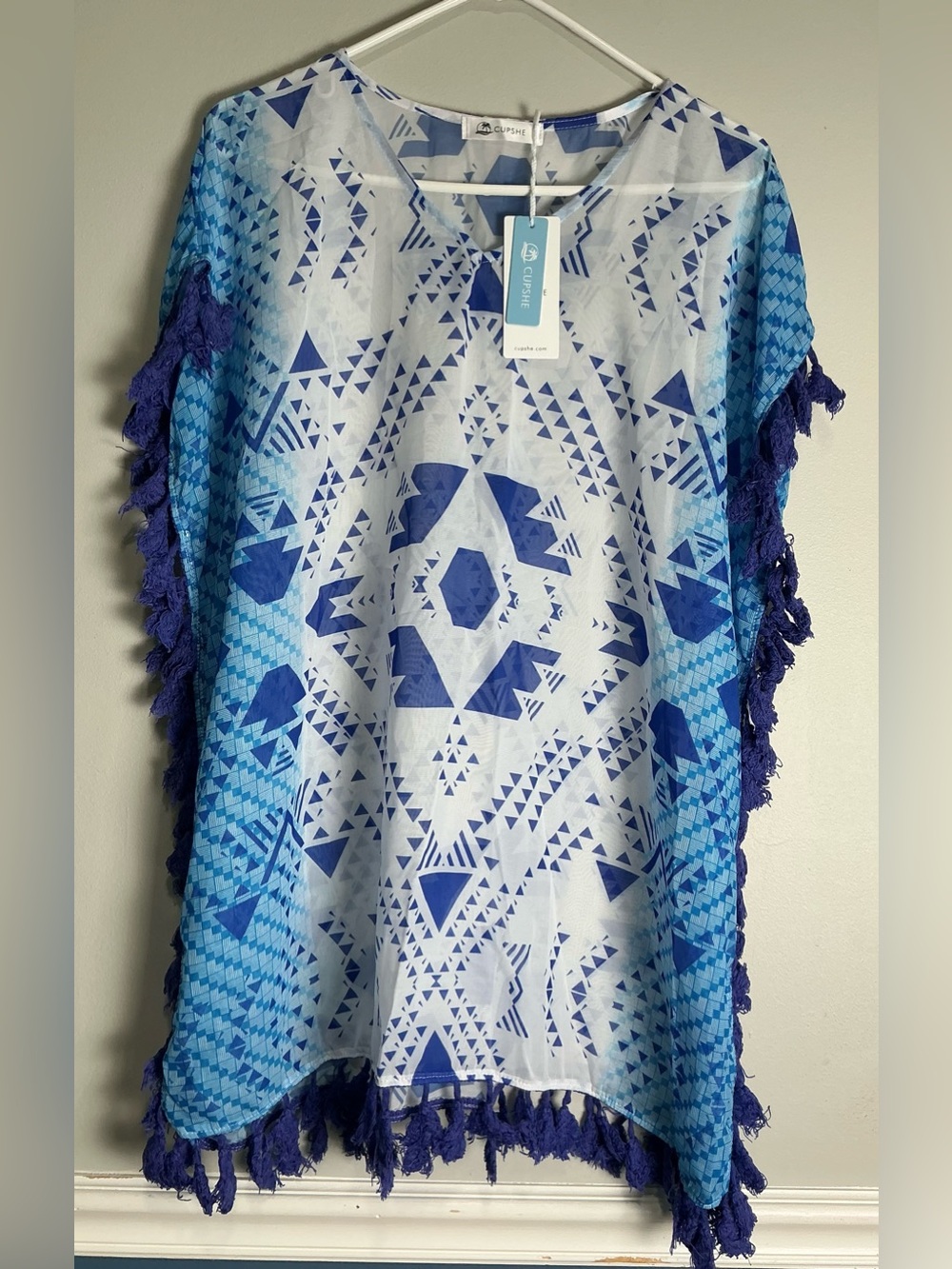 Cupshe Blue and White Geometric Tassel Cover-Up